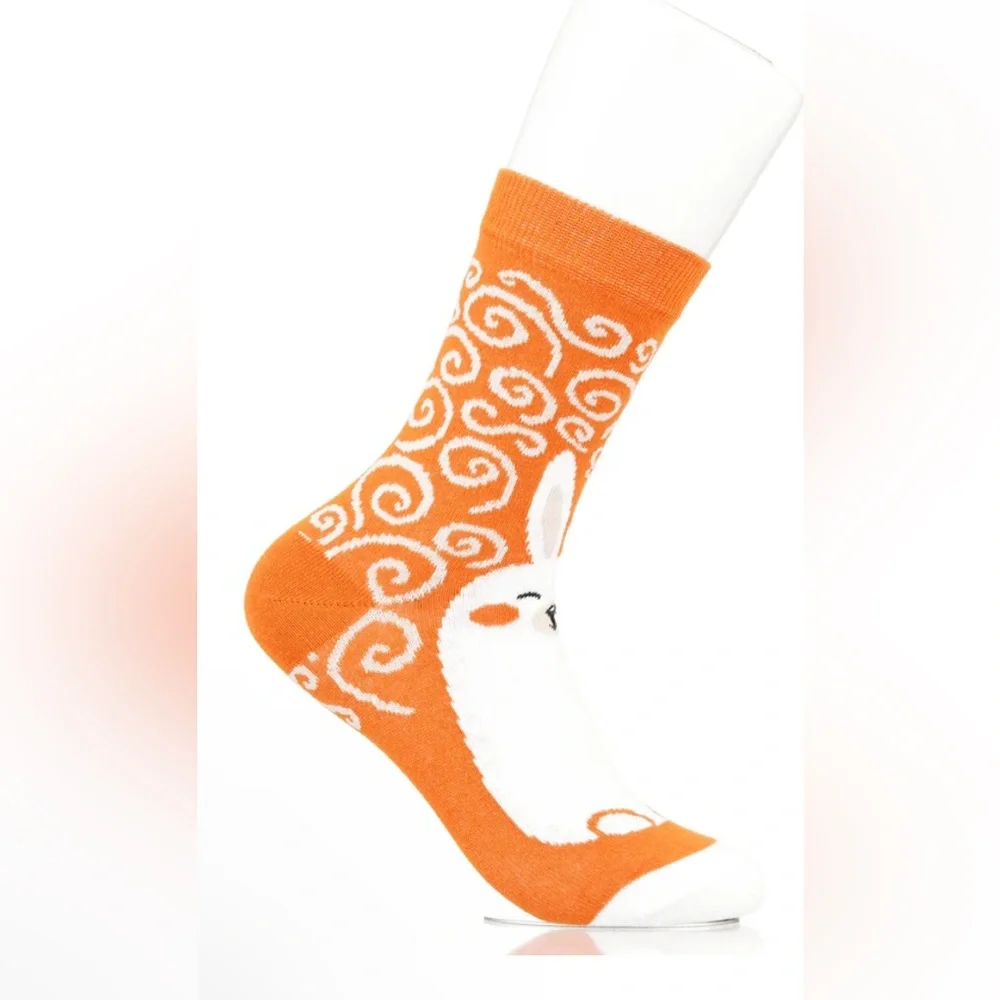 3/$15 Orange Bunny Swirl Socks | Big Shoe Size 41-46 | Easter Spring Gift Unisex